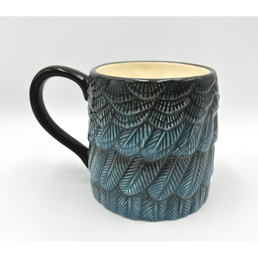 John Derian Mug Blue Feather Wing Stoneware EUC